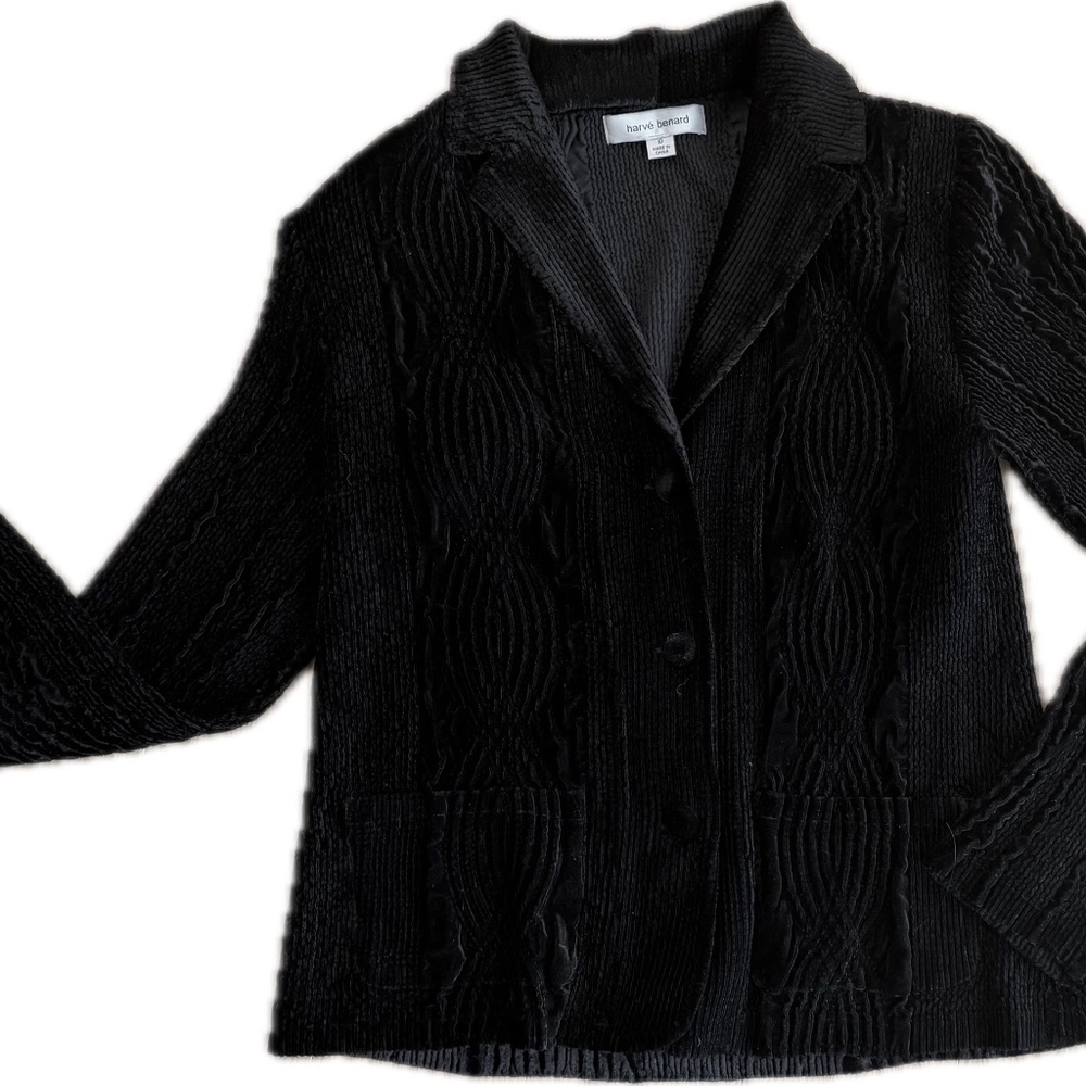 Vintage Harve Benard Textured Velour Long Sleeve Black Blazer Jacket